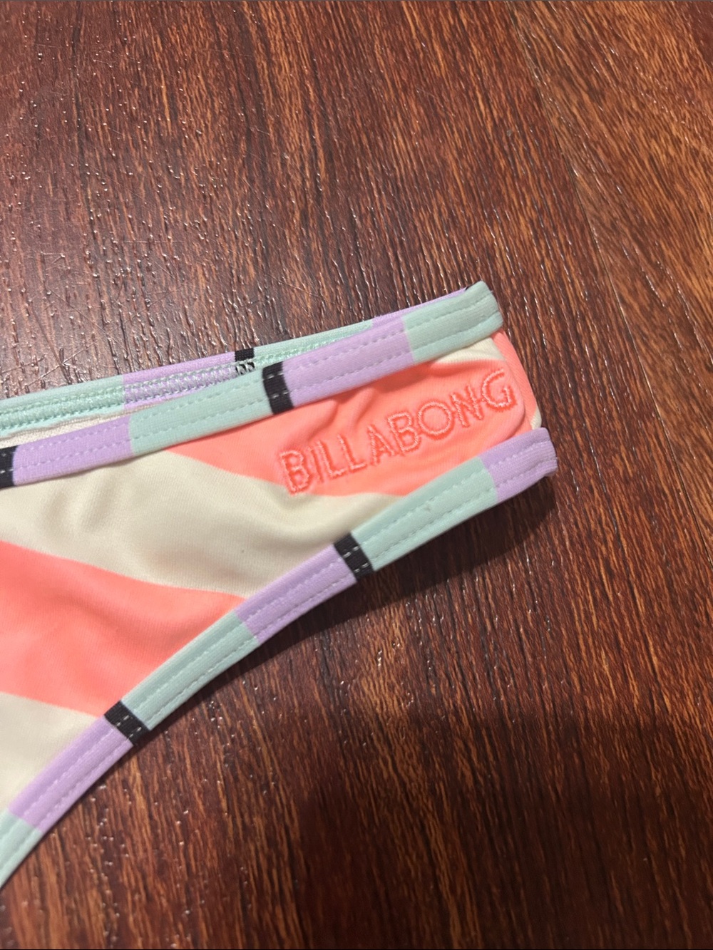 Billabong Coral & Cream Striped Bikini Bottom with Mint and Lavender Trim - Picture 4 of 7